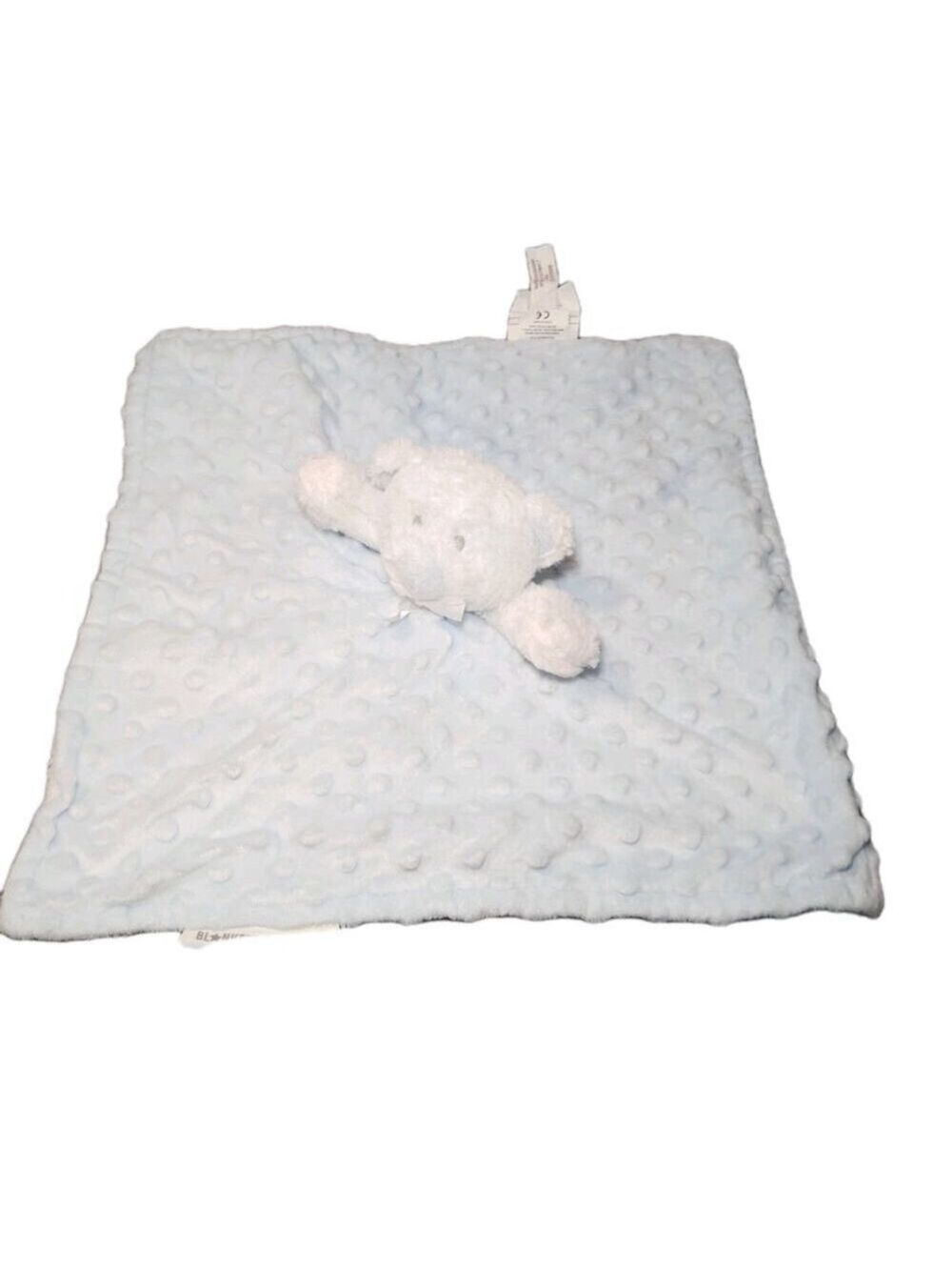 Lovey Security Blanket Blue white bear Dots 14"